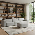 Gray Fabric Sofa with Ottoman with Brown Legs - 122-inch