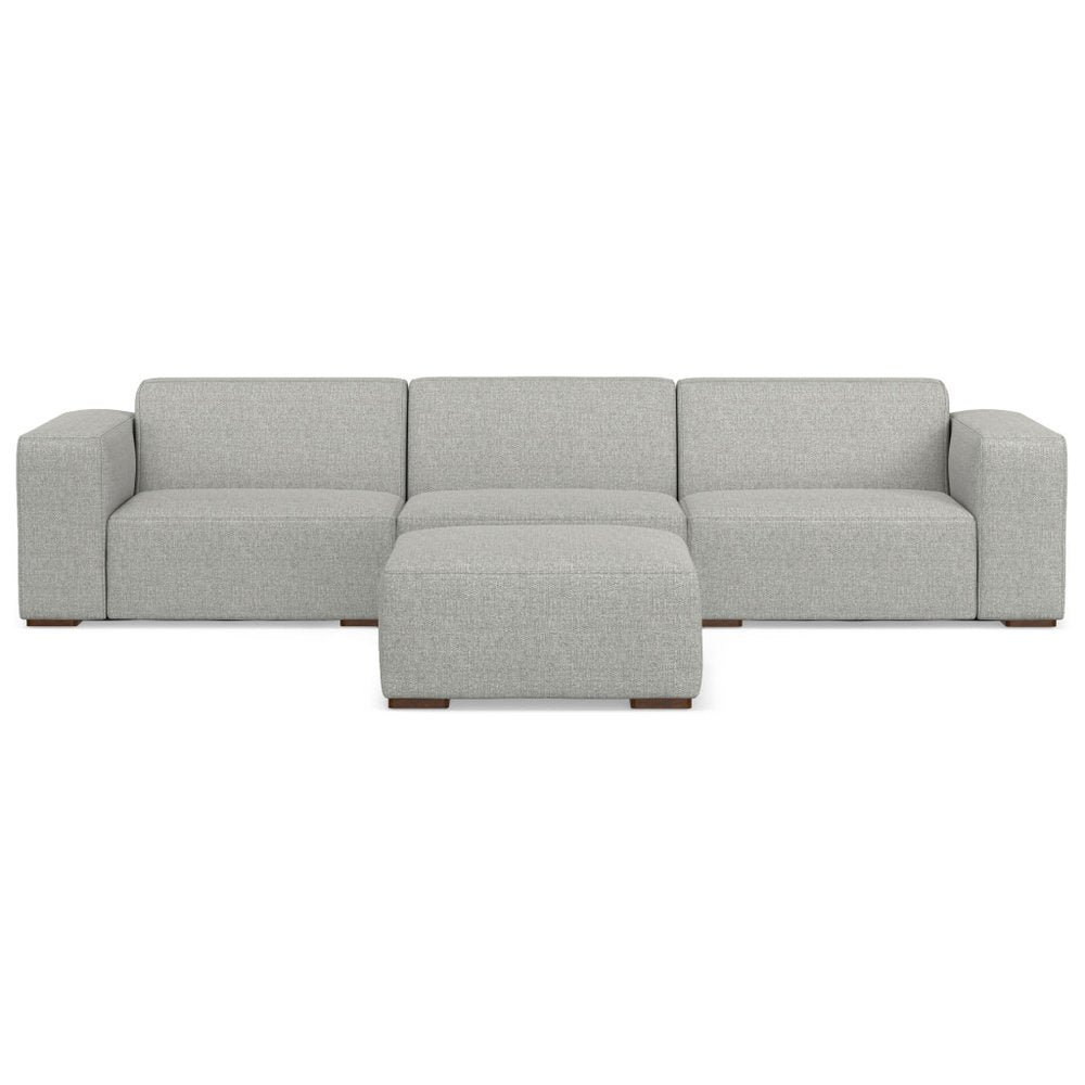 Gray Fabric Sofa with Ottoman with Brown Legs - 122-inch