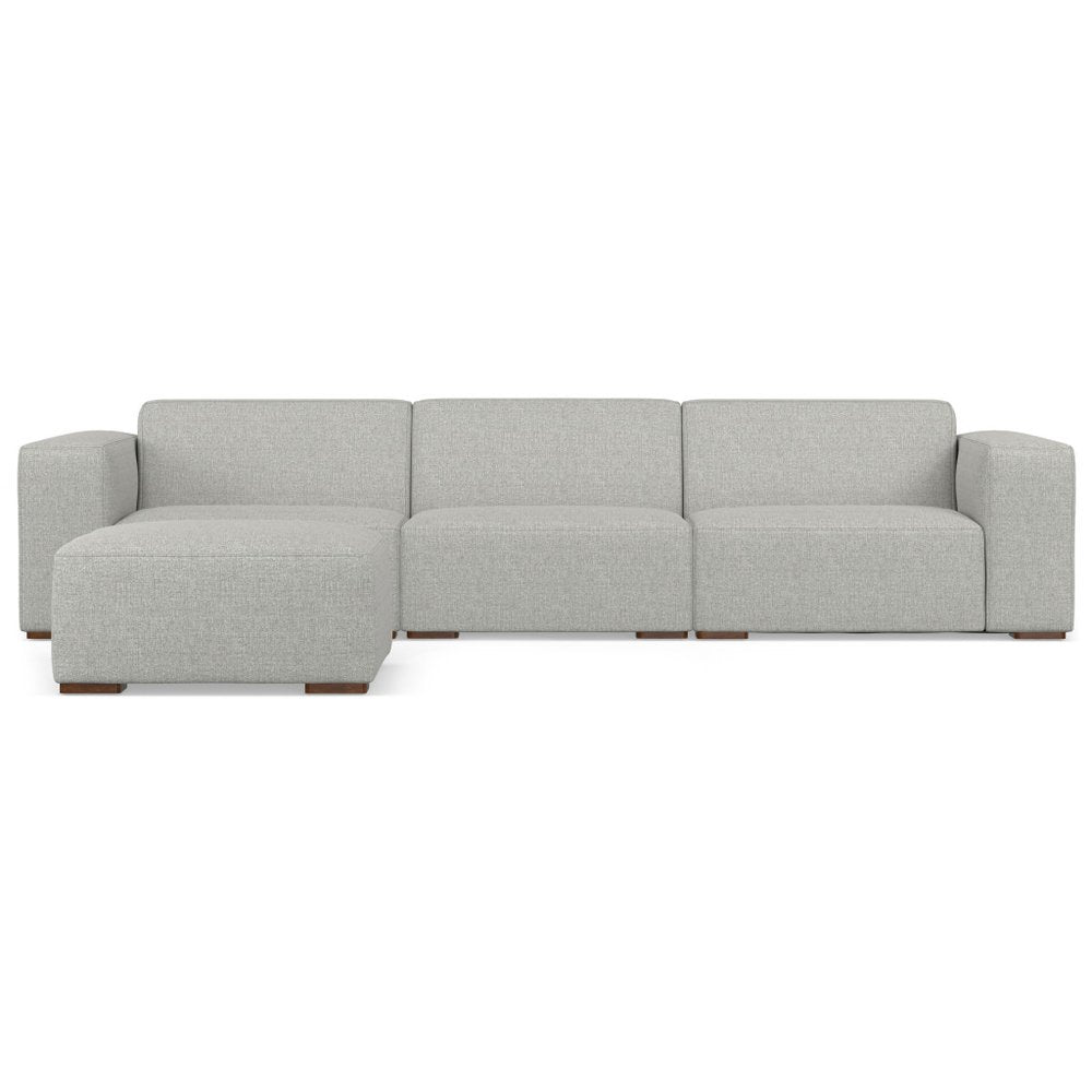 Gray Fabric Sofa with Ottoman with Brown Legs - 122-inch