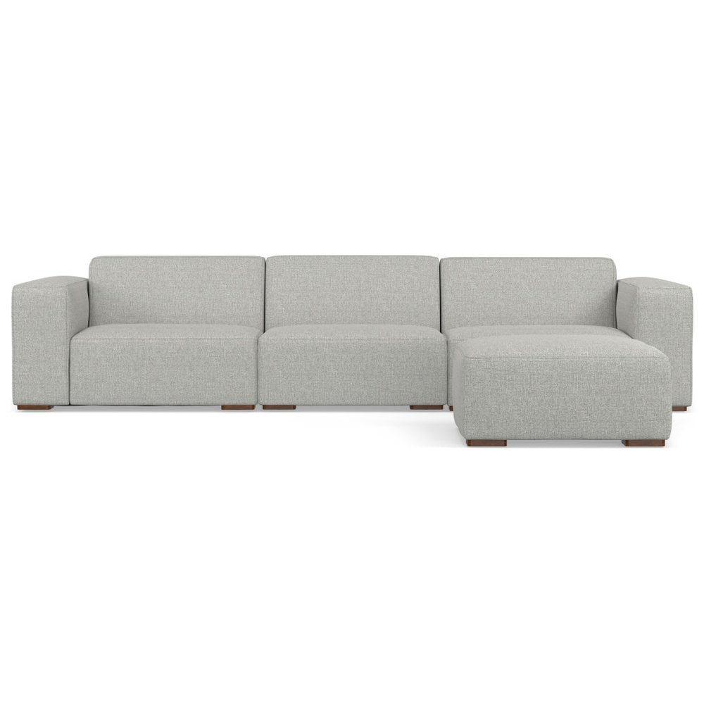 Gray Fabric Sofa with Ottoman with Brown Legs - 122-inch