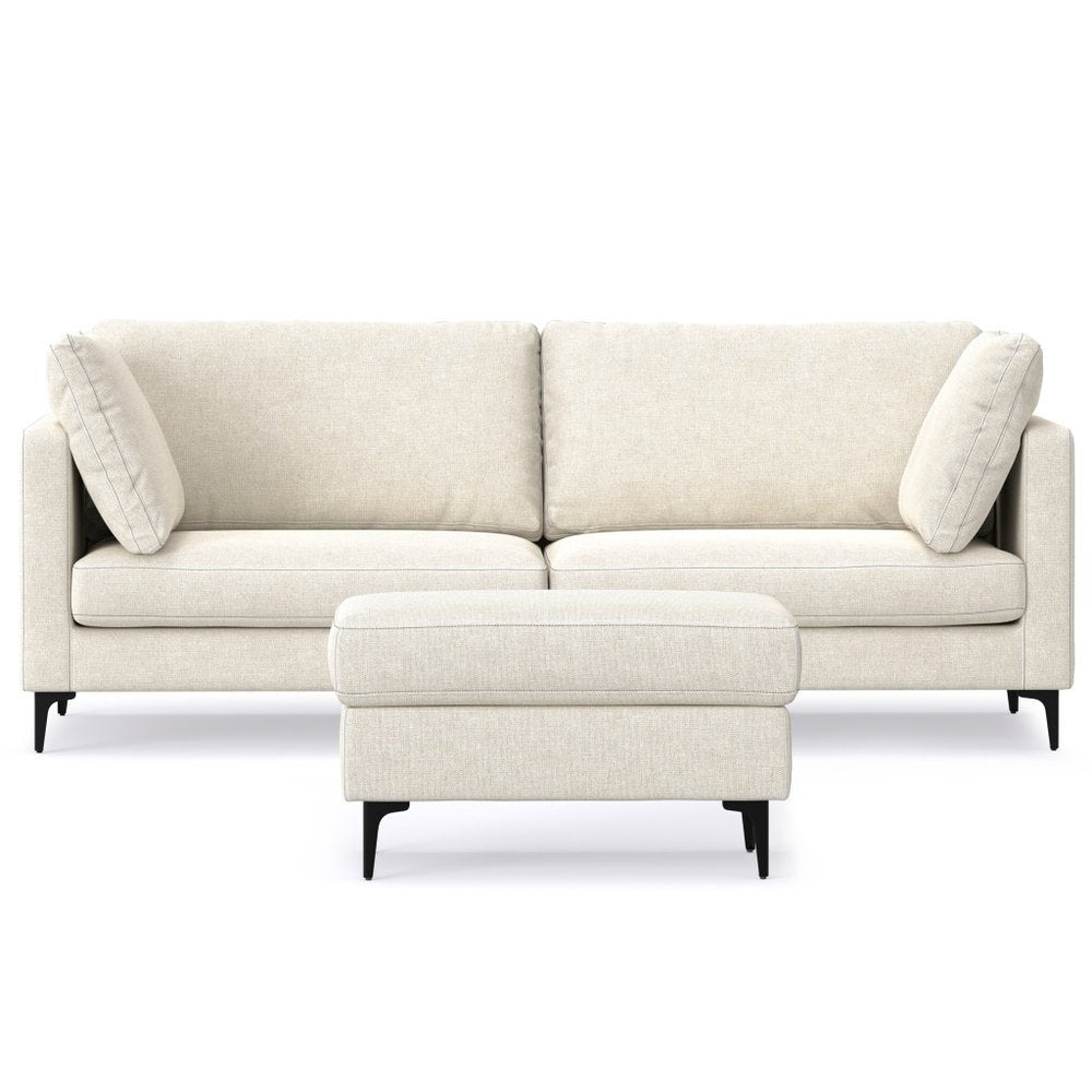 Cream Fabric Sofa with Ottoman with Black Legs - 90-inch