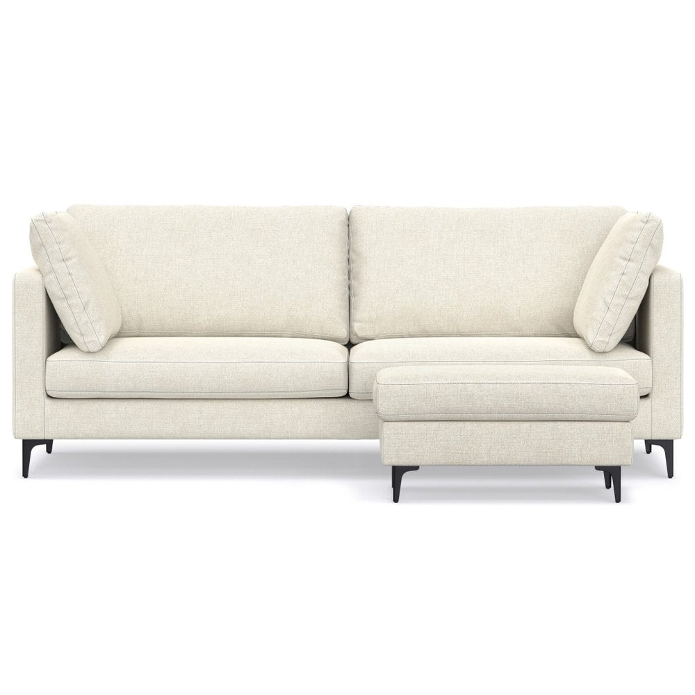Cream Fabric Sofa with Ottoman with Black Legs - 90-inch