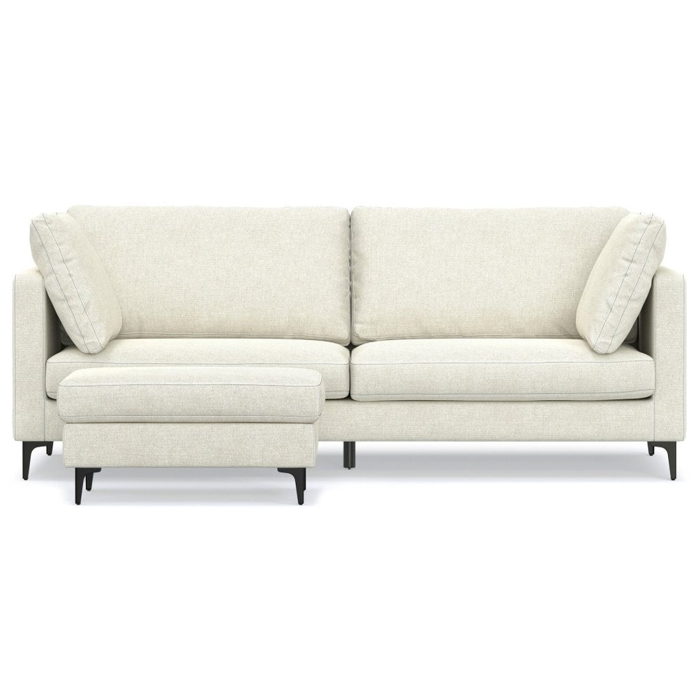 Cream Fabric Sofa with Ottoman with Black Legs - 90-inch