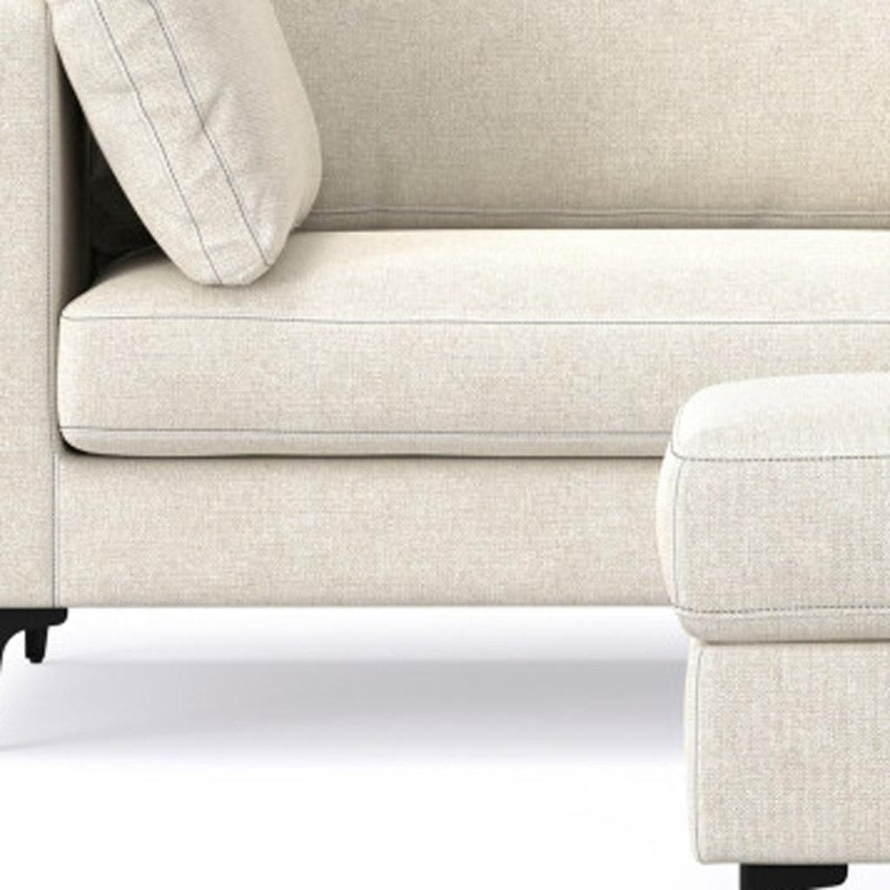 Cream Fabric Sofa with Ottoman with Black Legs - 90-inch