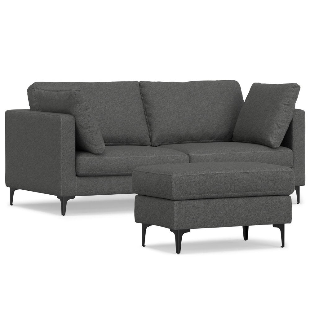 Gray Fabric Sofa with Ottoman with Black Legs - 76-inch