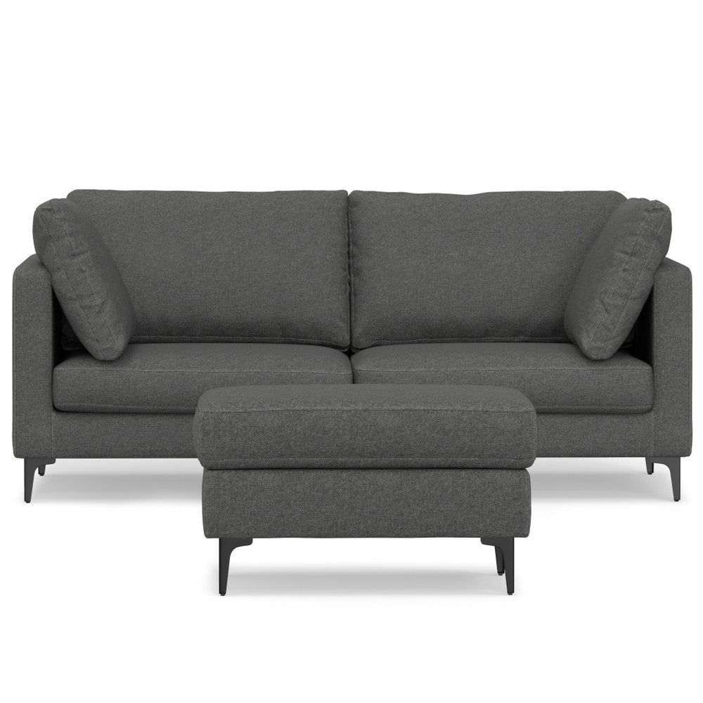 Gray Fabric Sofa with Ottoman with Black Legs - 76-inch