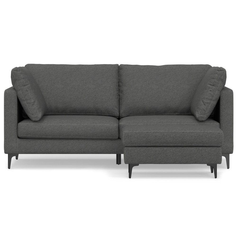 Gray Fabric Sofa with Ottoman with Black Legs - 76-inch