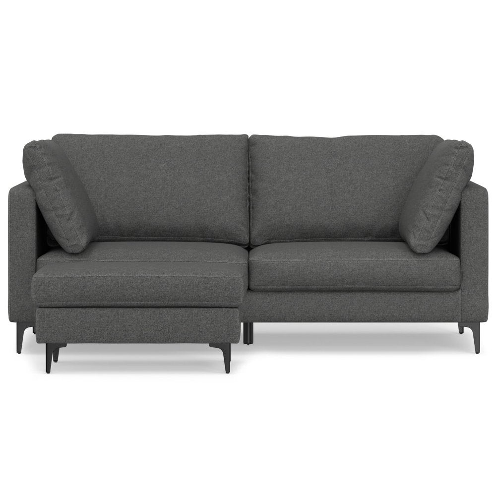 Gray Fabric Sofa with Ottoman with Black Legs - 76-inch