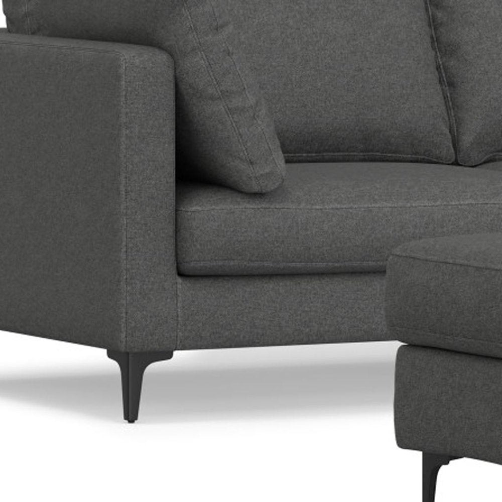 Gray Fabric Sofa with Ottoman with Black Legs - 76-inch