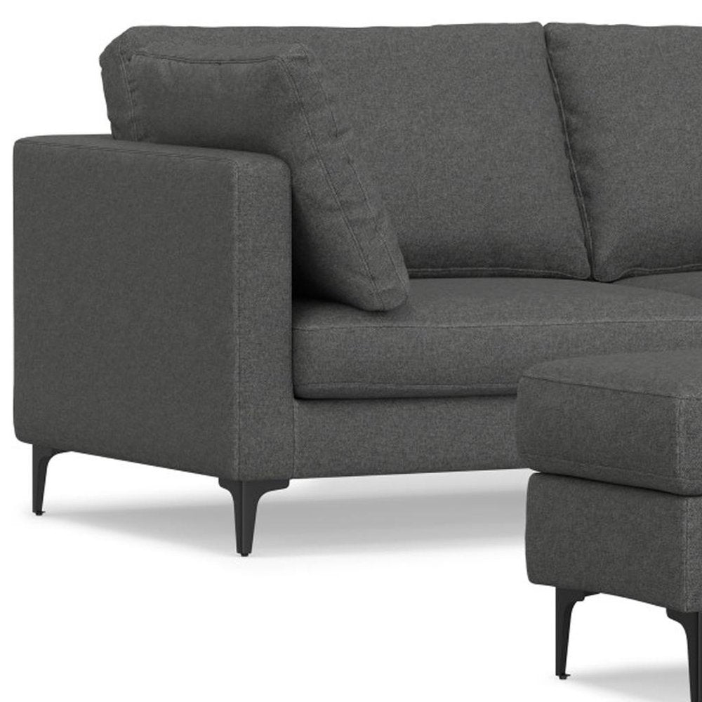 Gray Fabric Sofa with Ottoman with Black Legs - 76-inch