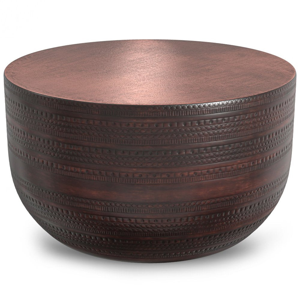 Bronze Iron Round Drum End Table - 18-inch