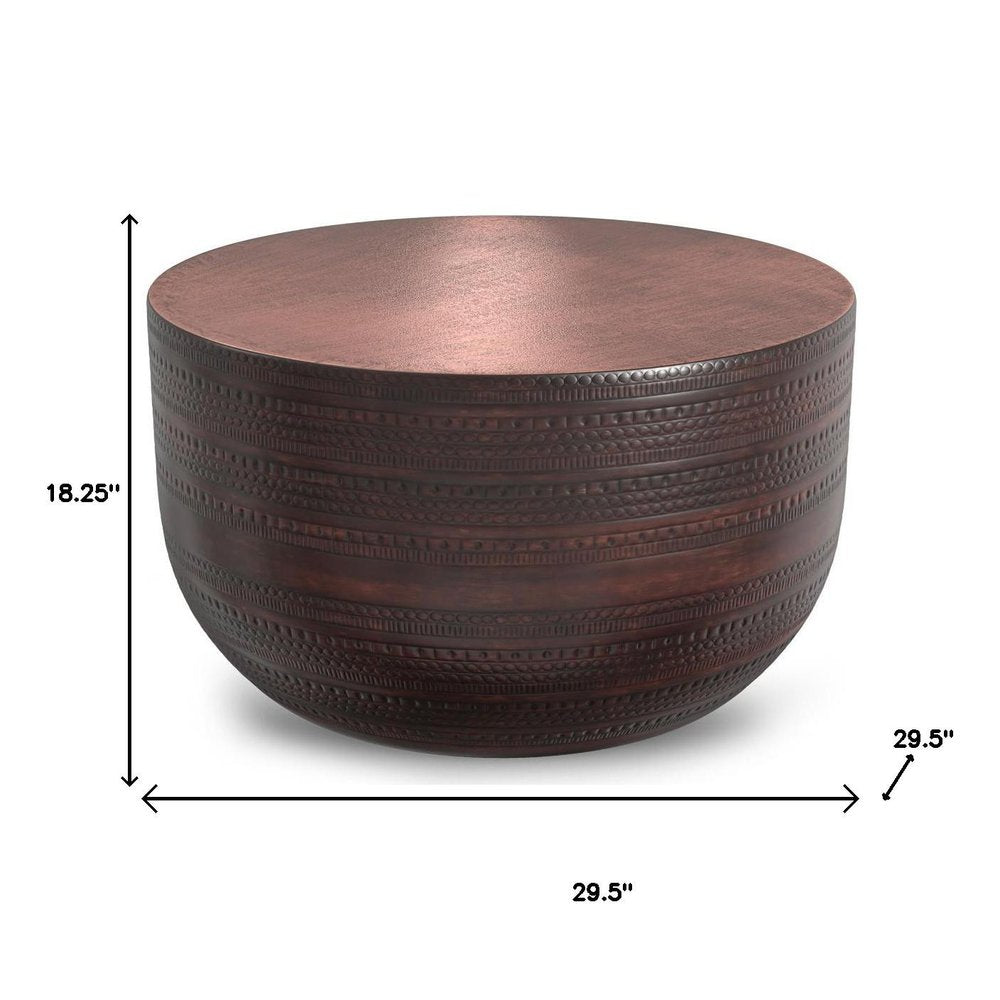Bronze Iron Round Drum End Table - 18-inch