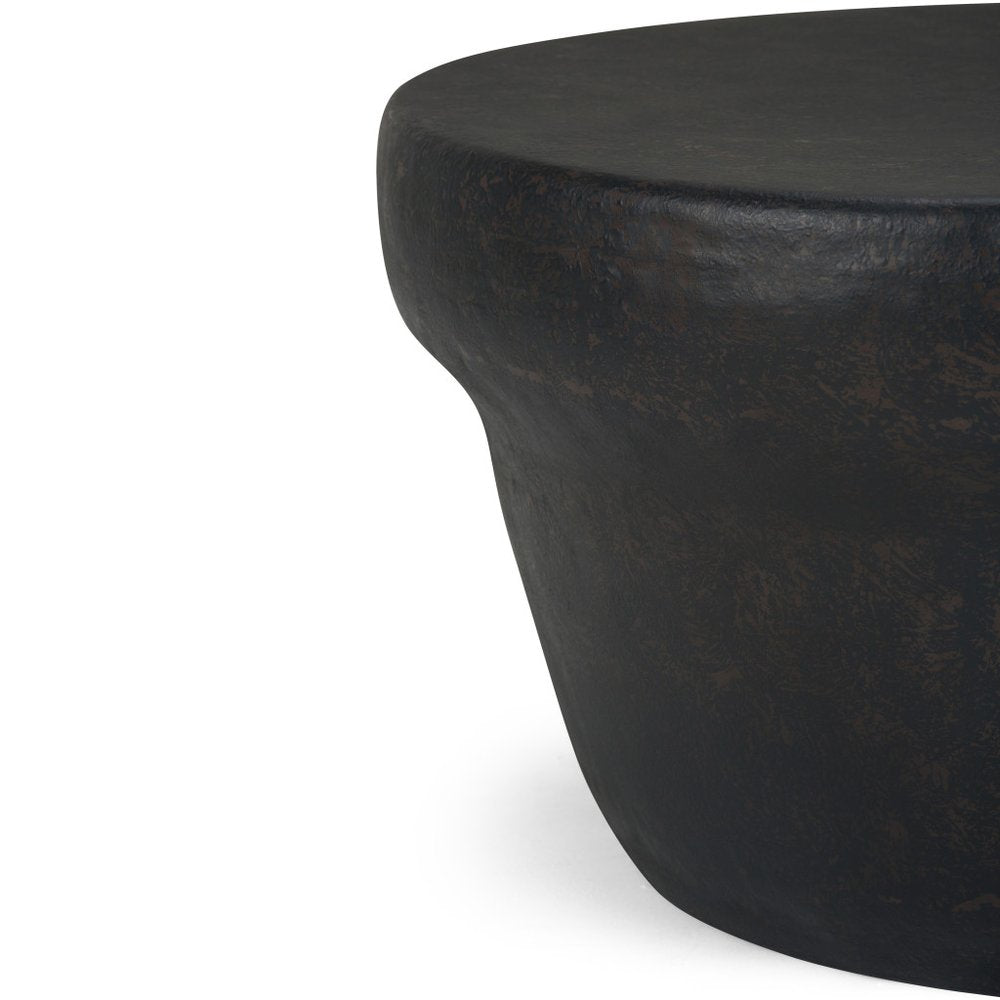 Antiqued Bronze Distressed Iron Round Drum End Table - 18-inch