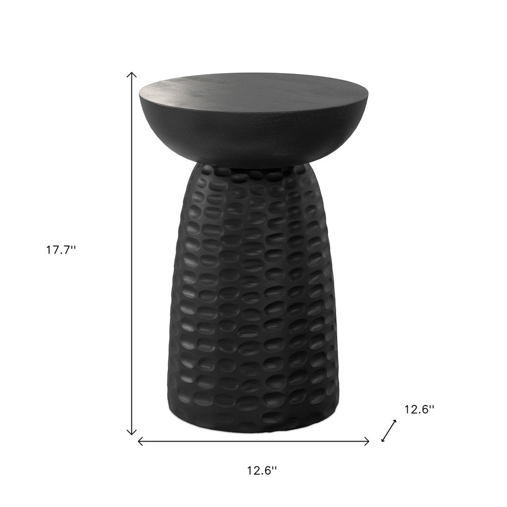 Black Solid Wood Round Pedestal End Table - 18-inch
