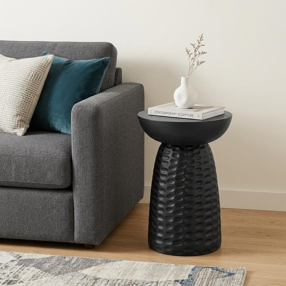 Black Solid Wood Round Pedestal End Table - 18-inch