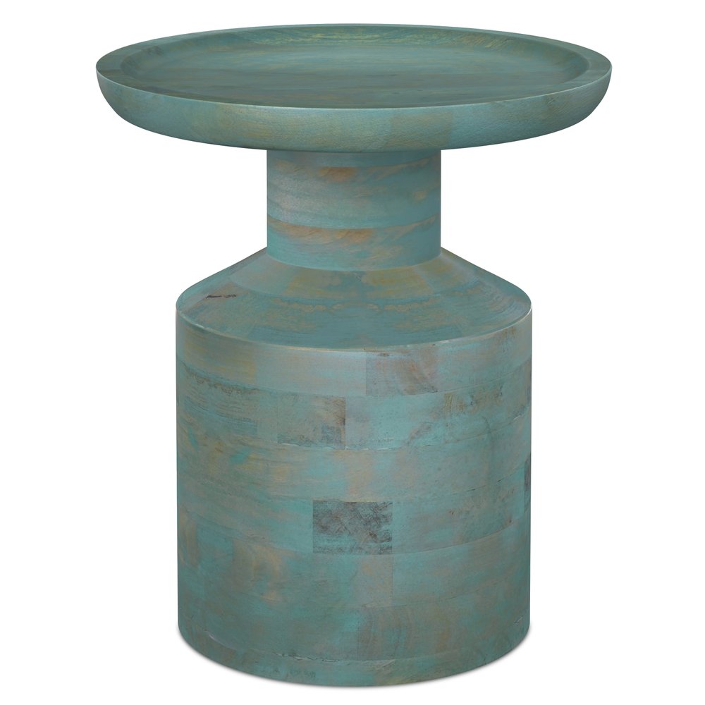 Teal Blue Solid Wood Round Pedestal End Table - 18-inch
