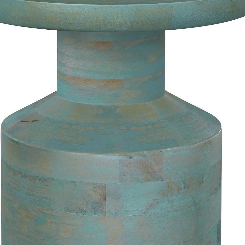 Teal Blue Solid Wood Round Pedestal End Table - 18-inch