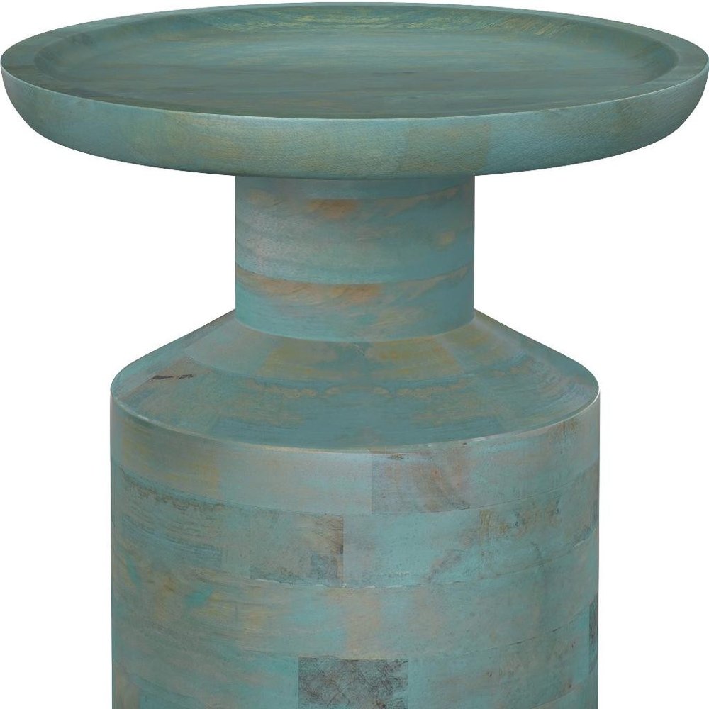 Teal Blue Solid Wood Round Pedestal End Table - 18-inch