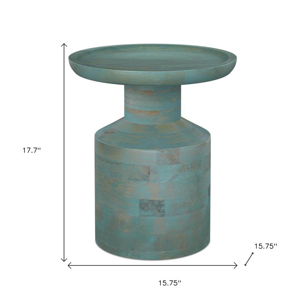 Teal Blue Solid Wood Round Pedestal End Table - 18-inch