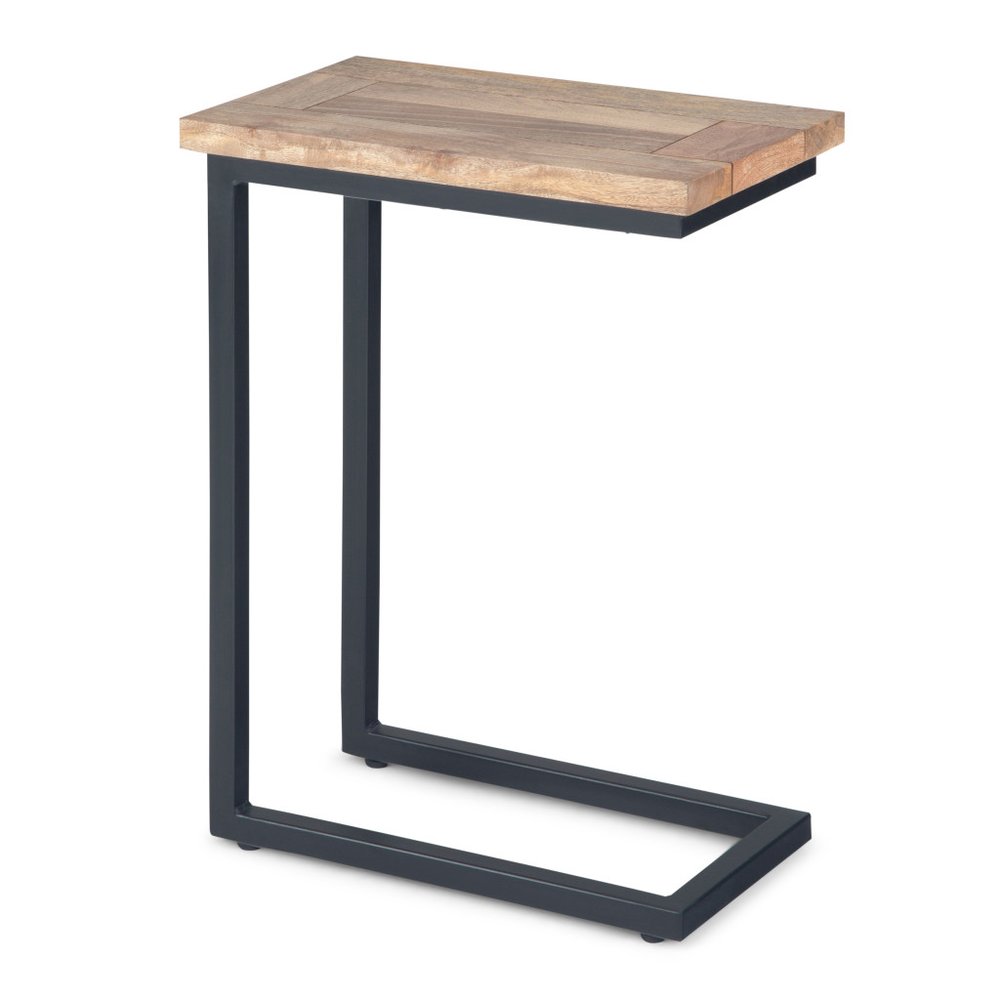 Natural and Charcoal Solid Wood and Iron End Table - 24-inch