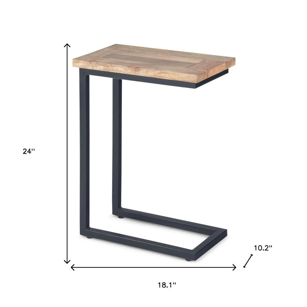 Natural and Charcoal Solid Wood and Iron End Table - 24-inch