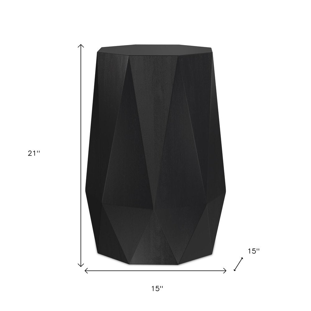Black Solid Wood Octagonal Block End Table - 21-inch