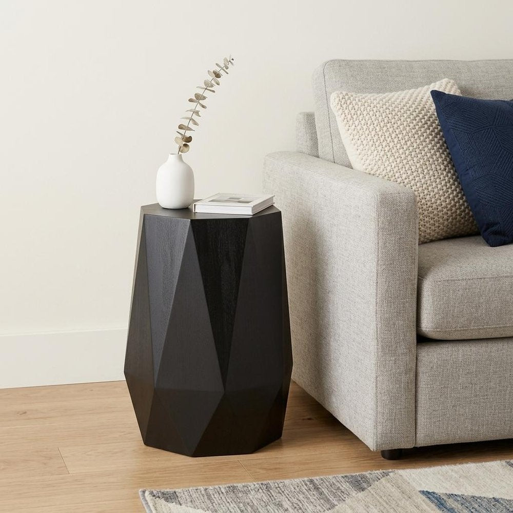 Black Solid Wood Octagonal Block End Table - 21-inch