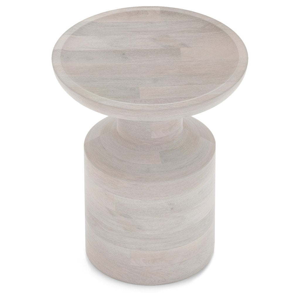 White Distressed Solid Wood Round Drum End Table - 18-inch
