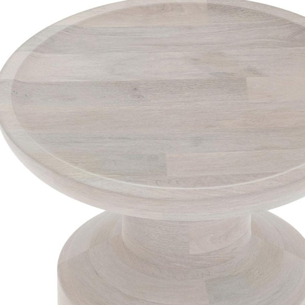White Distressed Solid Wood Round Drum End Table - 18-inch