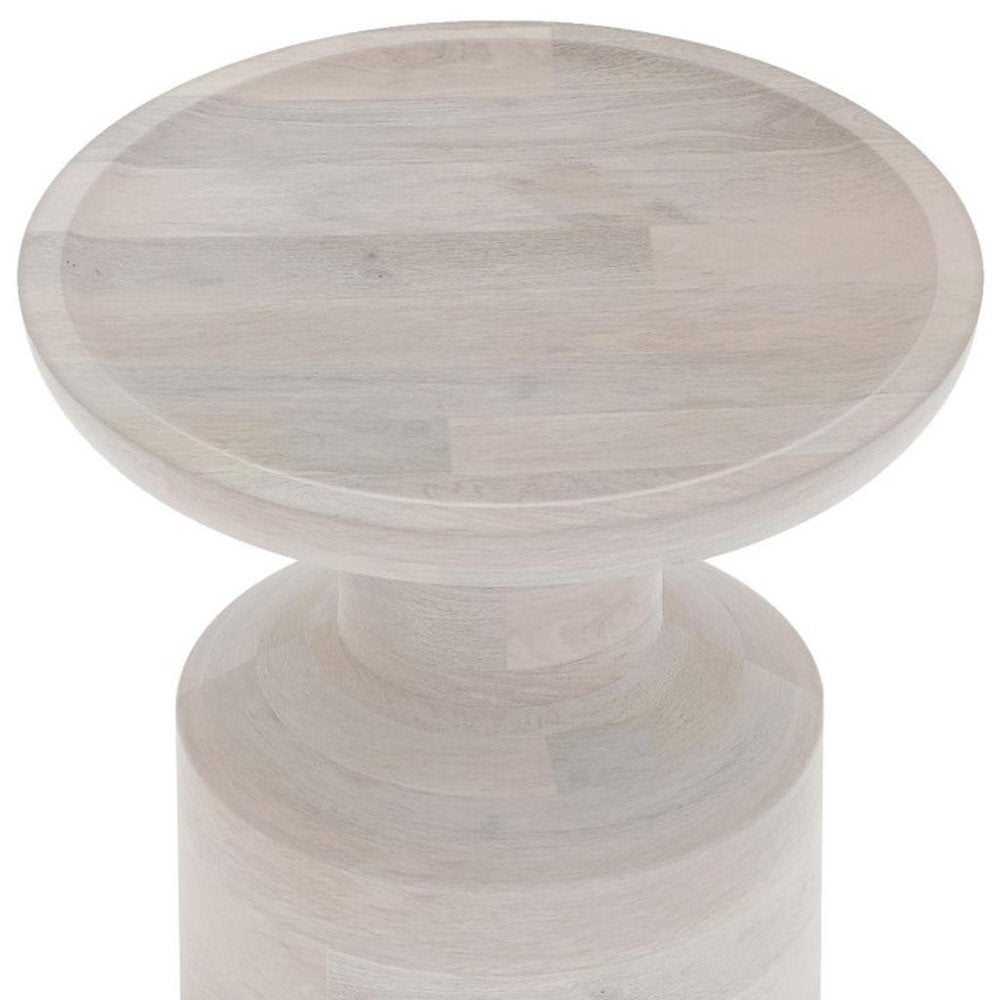 White Distressed Solid Wood Round Drum End Table - 18-inch