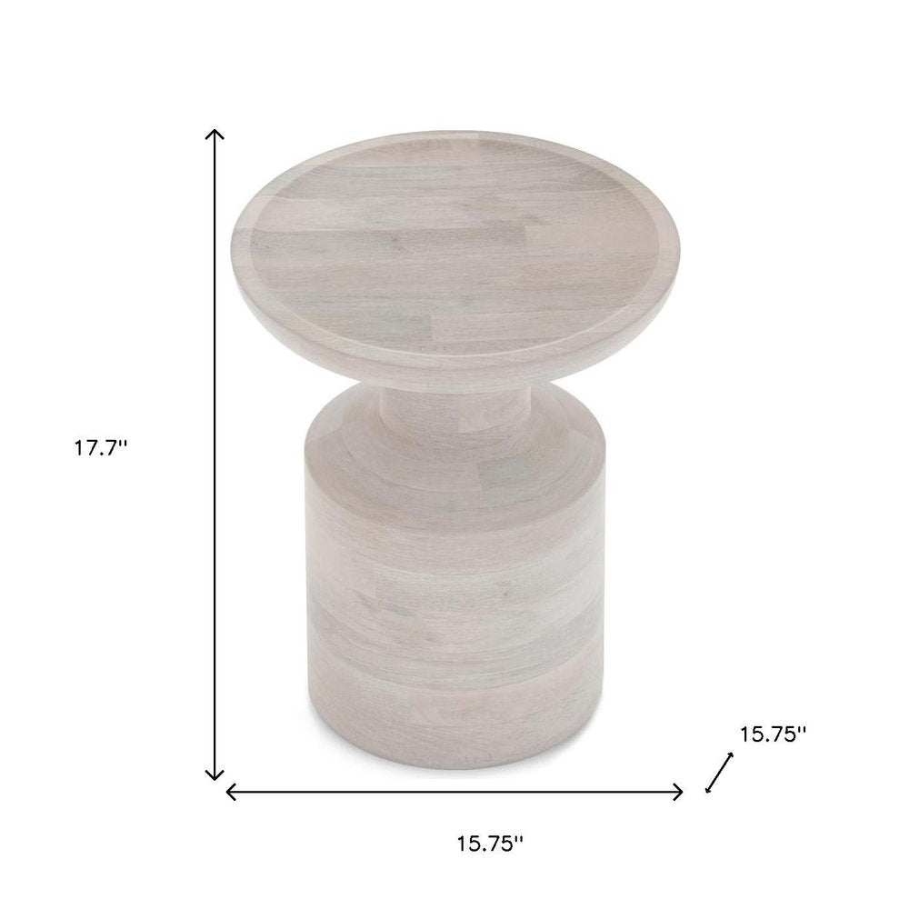 White Distressed Solid Wood Round Drum End Table - 18-inch