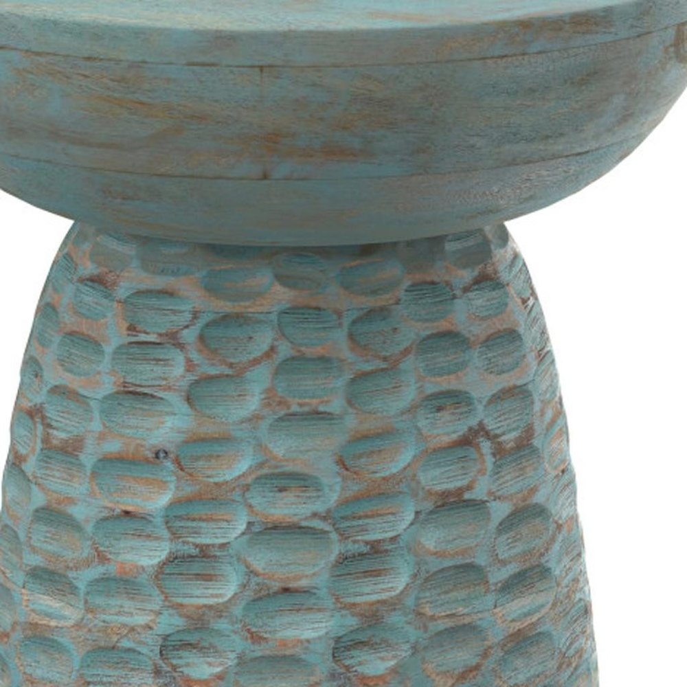 Teal Blue Solid Wood Round Drum End Table - 18-inch