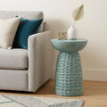 Teal Blue Solid Wood Round Drum End Table - 18-inch
