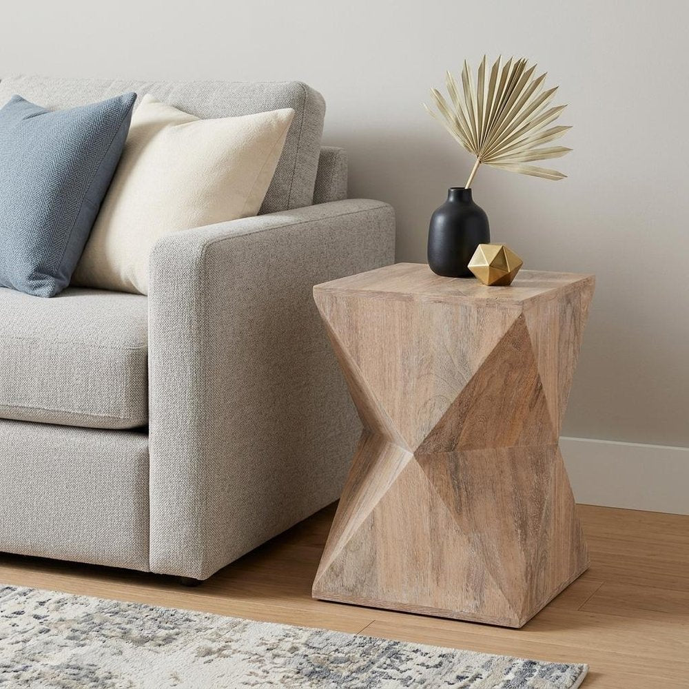 Natural Solid Wood Square End Table - 19-inch