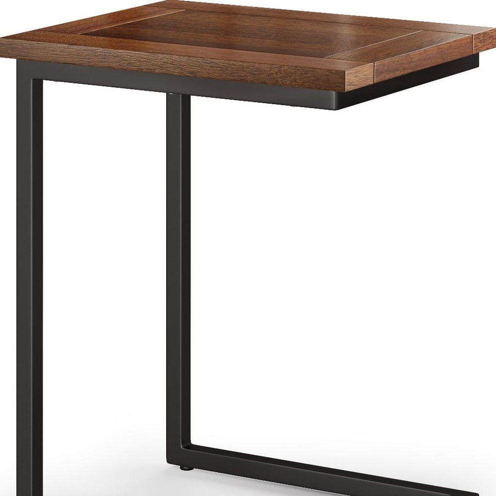 Dark Brown and Black Solid Wood and Iron End Table - 24-inch
