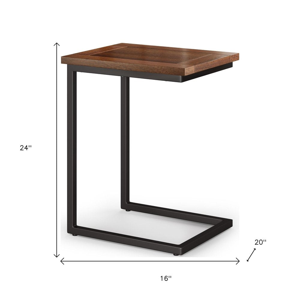 Dark Brown and Black Solid Wood and Iron End Table - 24-inch