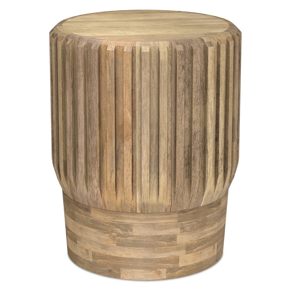 Natural Solid Wood Round Drum End Table - 20-inch