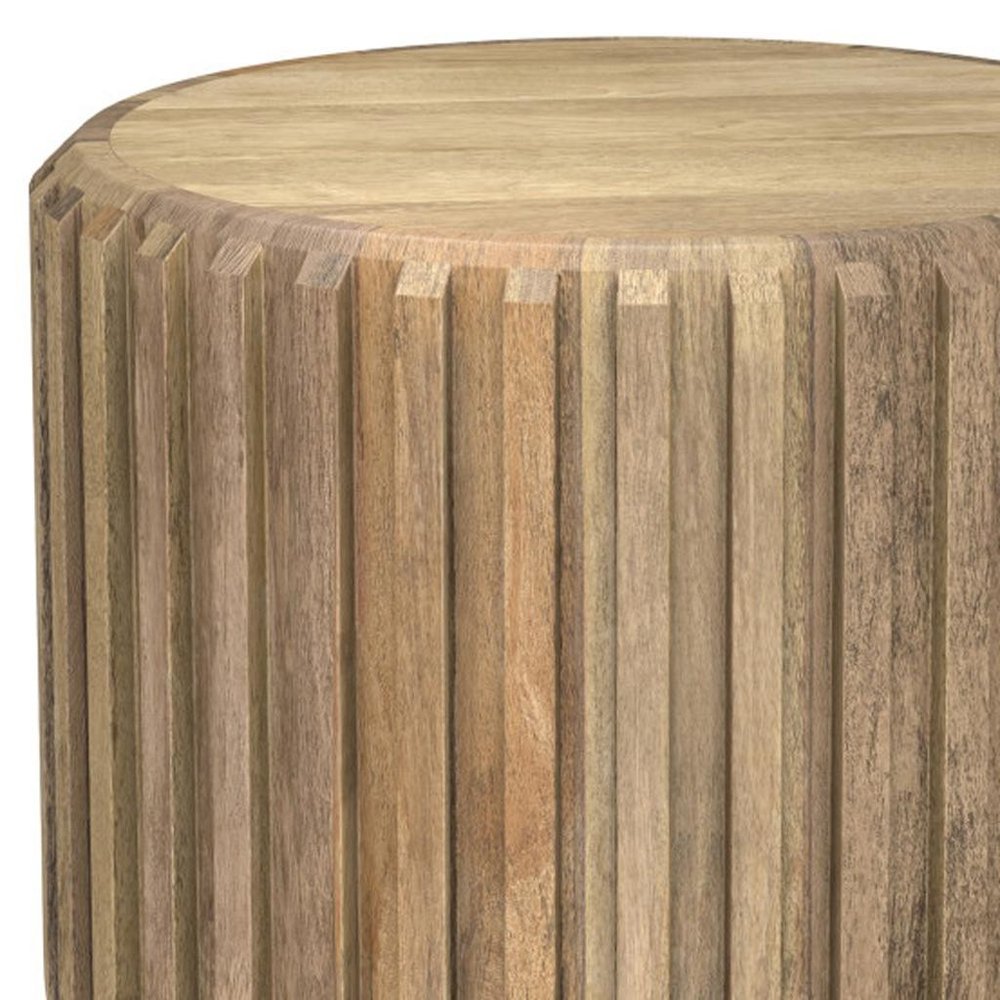 Natural Solid Wood Round Drum End Table - 20-inch