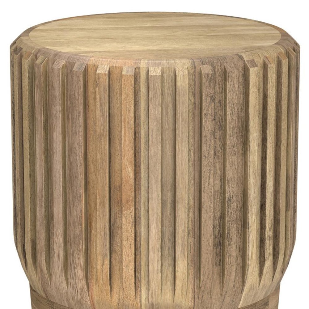 Natural Solid Wood Round Drum End Table - 20-inch