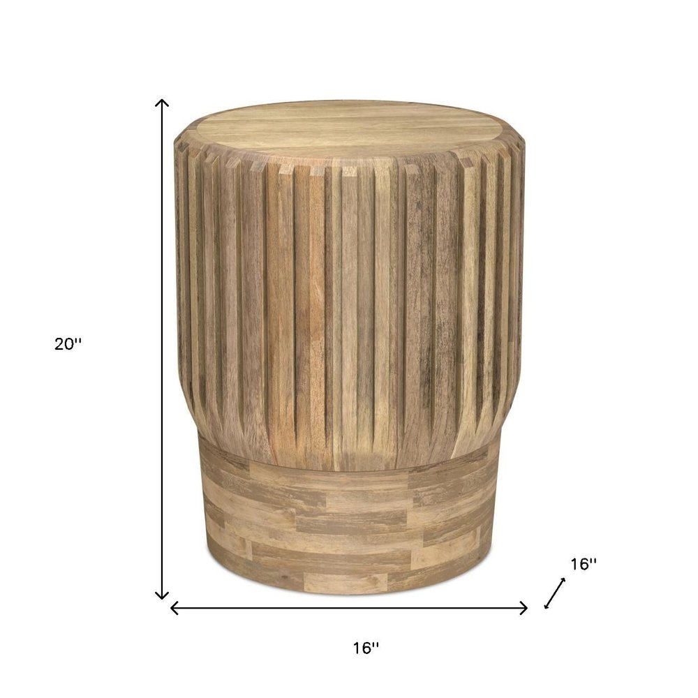 Natural Solid Wood Round Drum End Table - 20-inch