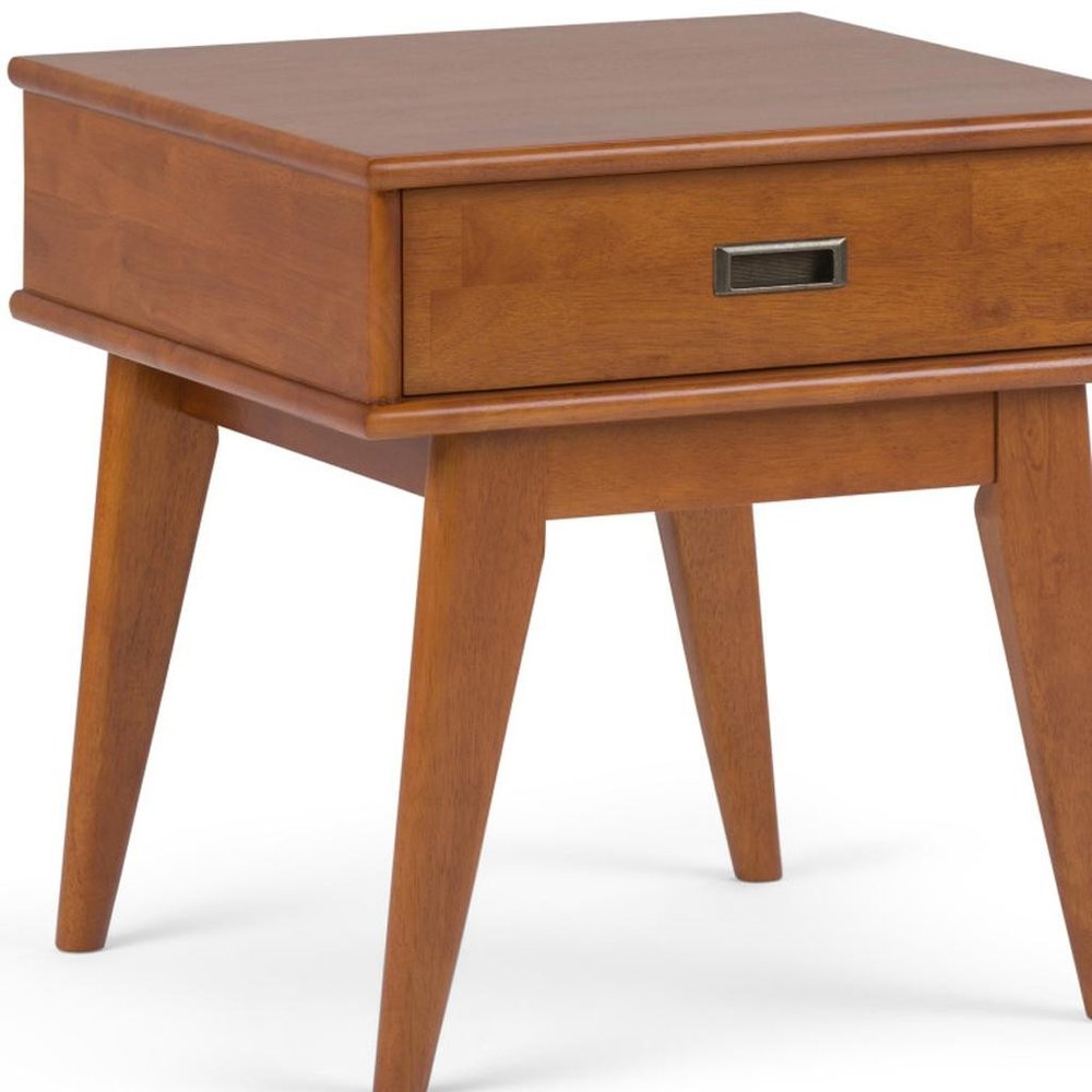 Brown Solid Wood End Table with Drawer - 22-inch