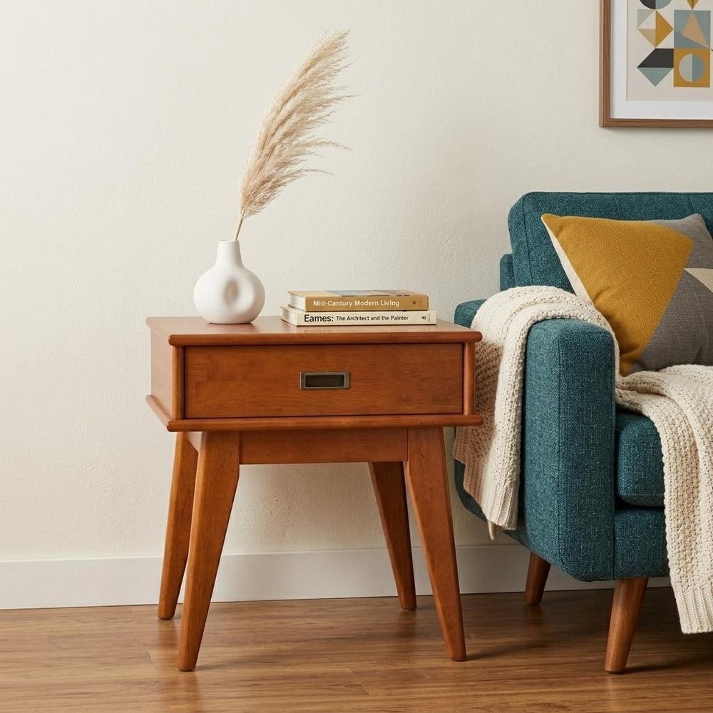 Brown Solid Wood End Table with Drawer - 22-inch