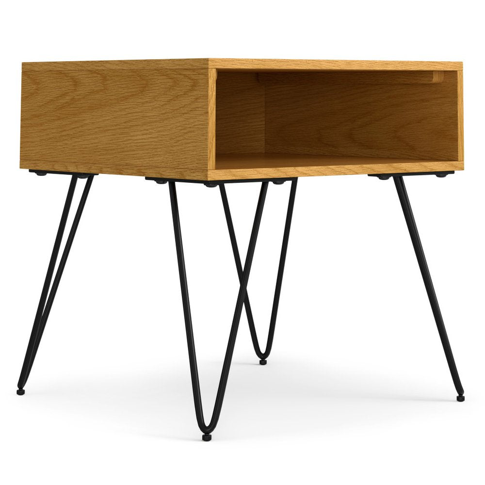 Oak Wood and Iron Square End Table with Shelf - 23-inch