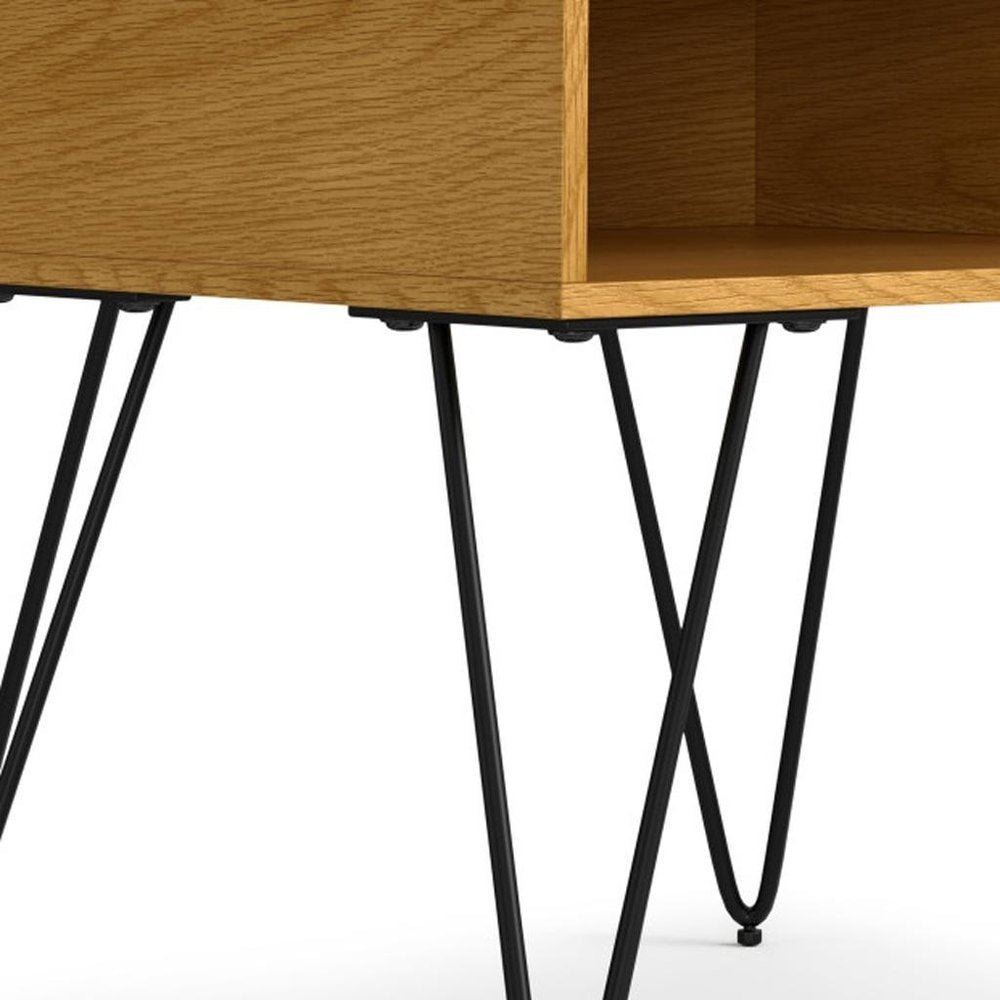 Oak Wood and Iron Square End Table with Shelf - 23-inch
