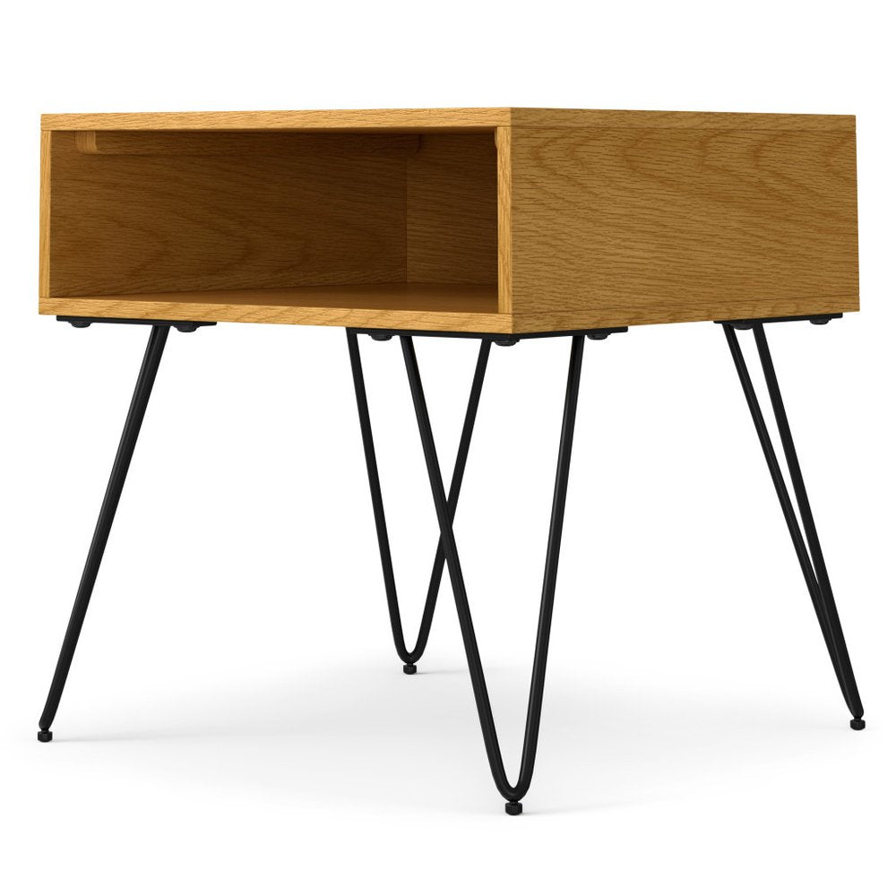 Oak Wood and Iron Square End Table with Shelf - 23-inch