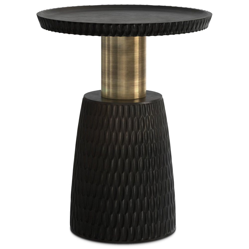 Black and Gold Distressed Solid Wood Round Pedestal End Table - 20-inch