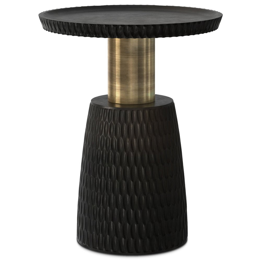 Black and Gold Distressed Solid Wood Round Pedestal End Table - 20-inch