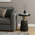 Black and Gold Distressed Solid Wood Round Pedestal End Table - 20-inch
