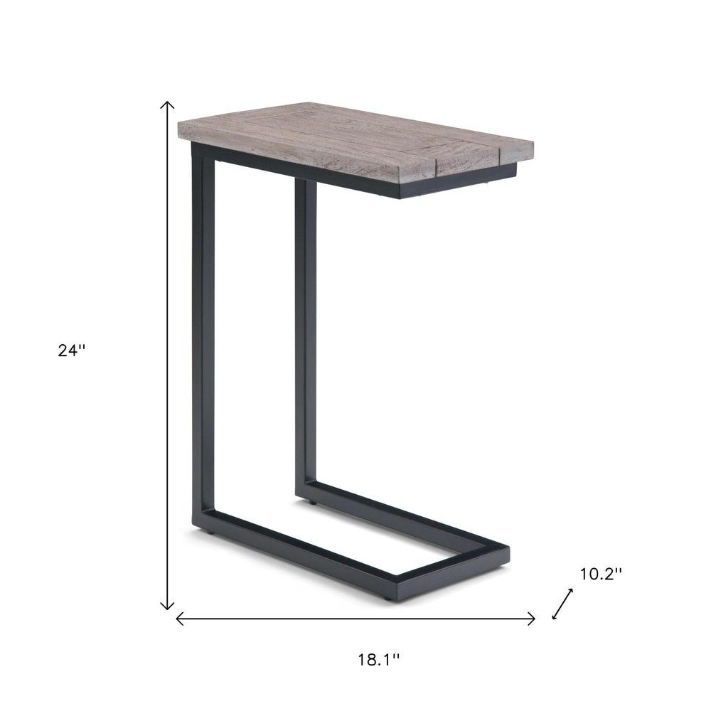 Natural and Black Distressed Solid Wood and Iron End Table - 24-inch