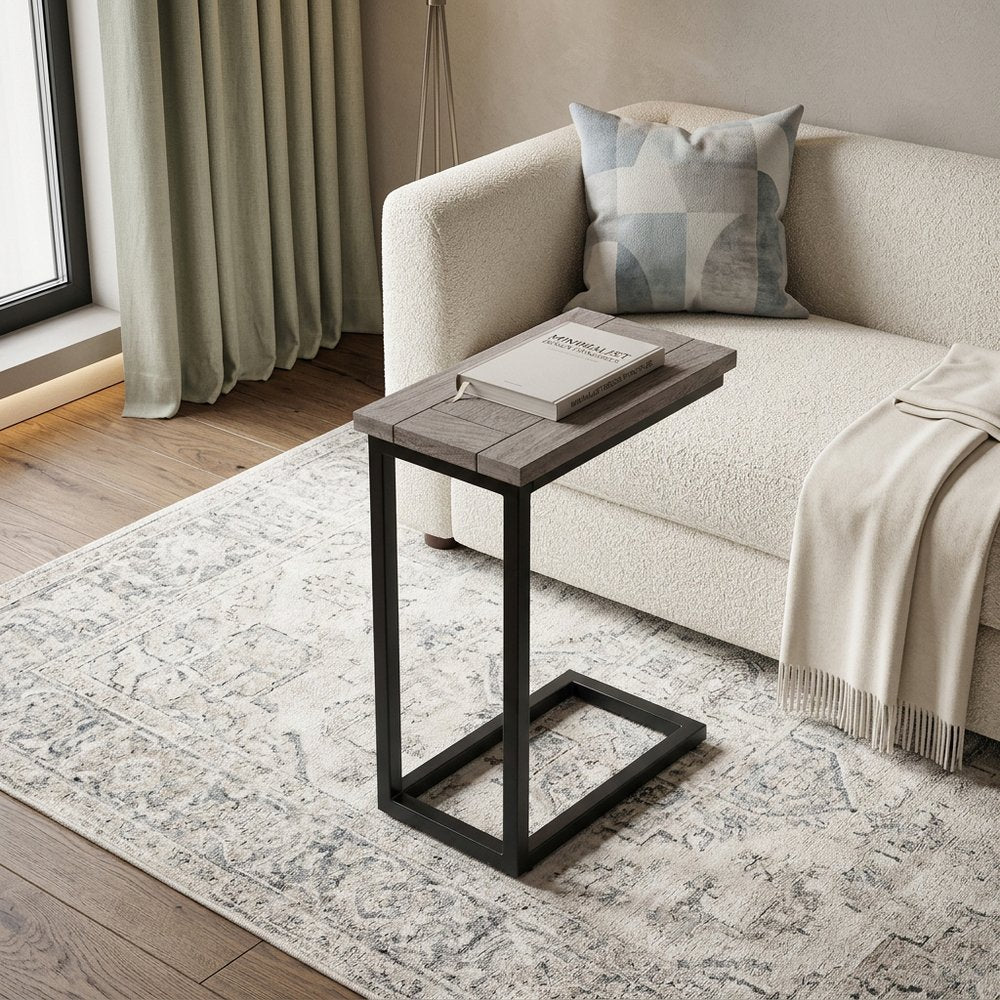 Natural and Black Distressed Solid Wood and Iron End Table - 24-inch